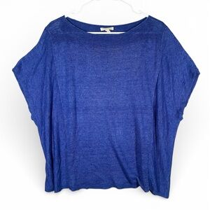 Eileen Fisher 100% Linen Knit Boxy Top Blue Cap Sleeve Size Large Relaxed